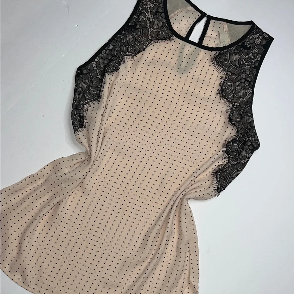 LOFT Black and Cream Polka Dot Lace Top - Picture 5 of 8